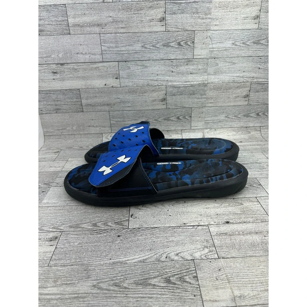 Under Armour Ignite Camo V Men Blue Black Slides Sandals 1266360-003 Size 13
